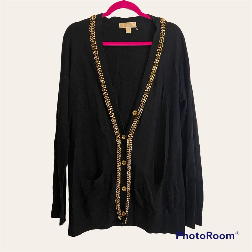 MICHAEL MICHAEL KORS GOLD CHAIN BLACK CARDIGAN